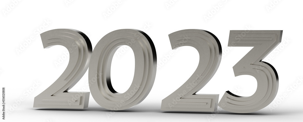 Gold number 2023 isolated on white background. 3d illustration Gold number 2023 isolated on white background. 3d illustration