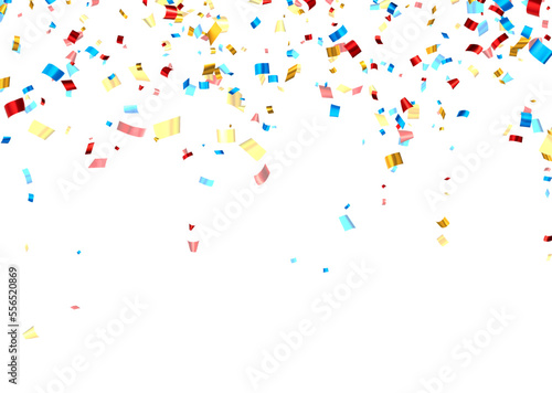 Falling colorful cut out foil ribbon confetti background.