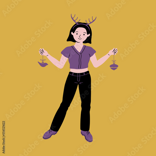 Traditional winter holiday celebration. Hand drawn Vector illustration