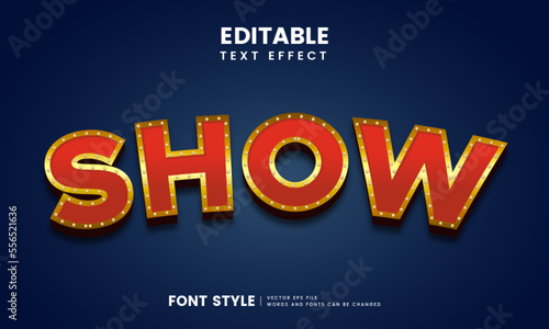 Editable 3d retro show text effect. Fancy vintage font style perfect for logotype, title or heading text.	
