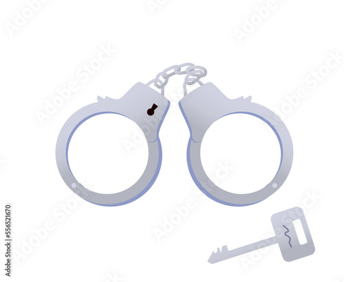 Handcuffs with key isolated. Criminal, punishment concept. Legal enforcement. Flat vector illustration.