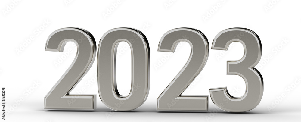 Gold number 2023 isolated on white background. 3d illustration Gold number 2023 isolated on white background. 3d illustration