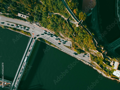 Aerial view of Ilzstadt, Donau river and Prinzregent-Luitpold bridge in Passau, Passau, Germany