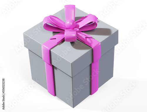 Gift box with red ribbon bow isolated over white background 3d render