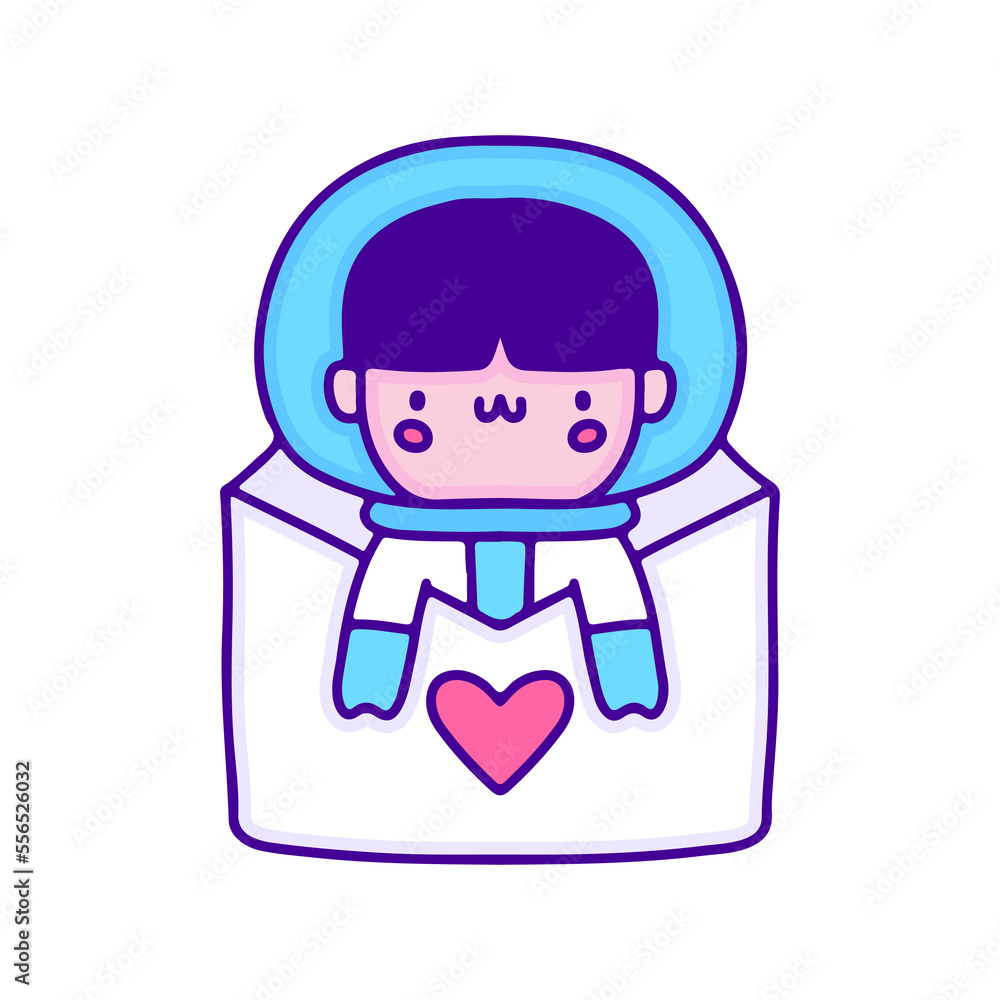 Sweet baby astronaut inside love letter doodle art, illustration for t-shirt, sticker, or apparel merchandise. With modern pop and kawaii style. Sweet baby astronaut inside love letter doodle art, illustration for t-shirt, sticker, or apparel merchandise. With modern pop and kawaii style.