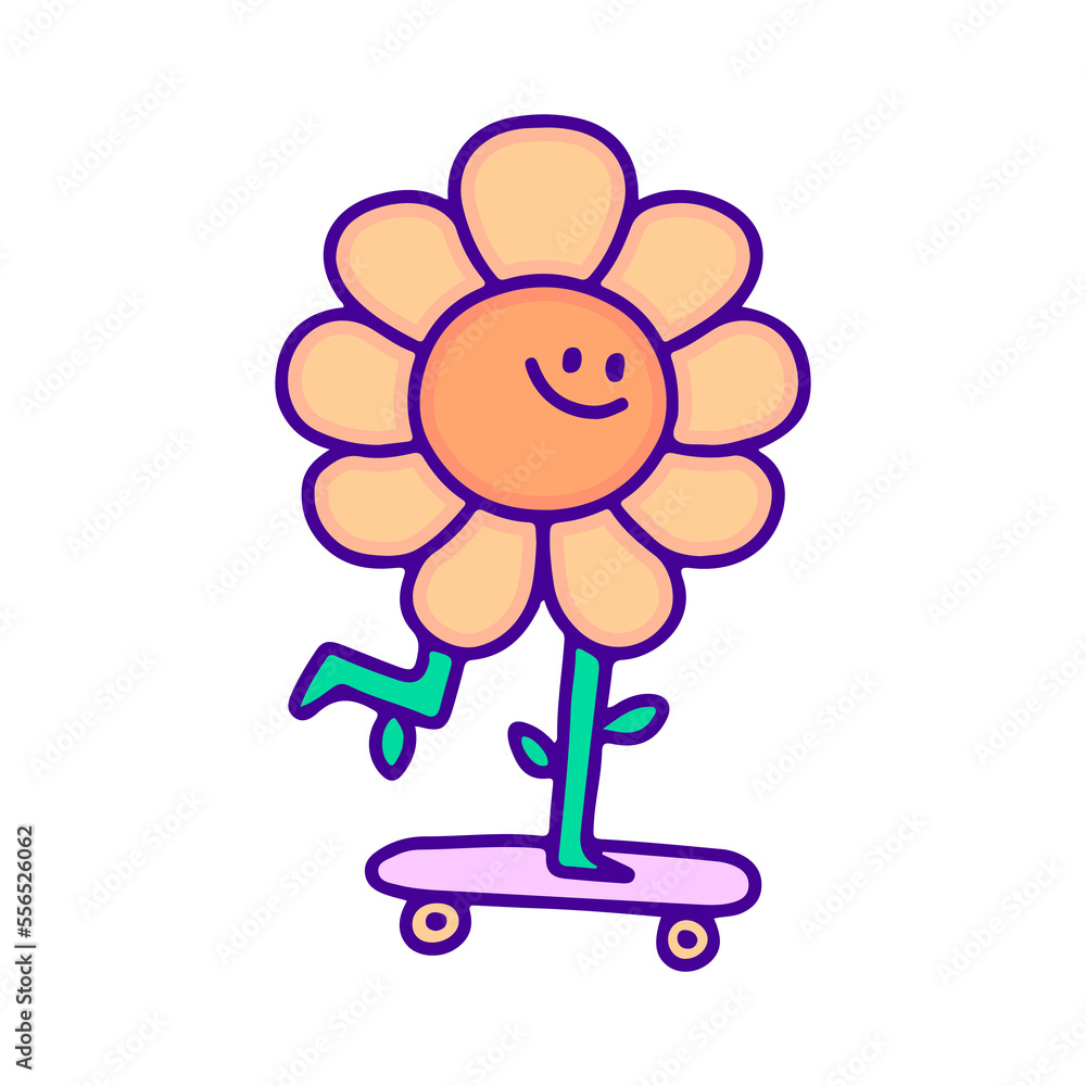 Cute sunflower riding skateboard doodle art, illustration for t-shirt, sticker, or apparel merchandise. With modern pop style. Cute sunflower riding skateboard doodle art, illustration for t-shirt, sticker, or apparel merchandise. With modern pop style.