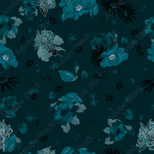 Full seamless floral pattern background. Texture for textile fabric print. Great design for fabrics, wrapping, textures, backgrounds. Vector illustration.
