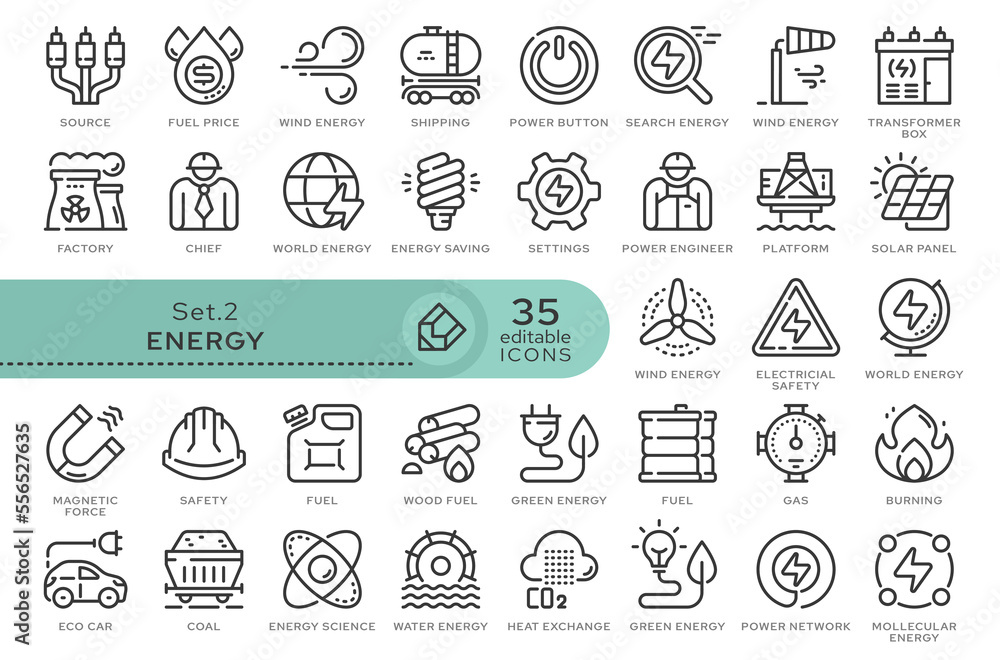 Set of conceptual icons. Vector icons in flat linear style for web sites, applications and other graphic resources. Set from the series - Energy. Editable outline icon.	