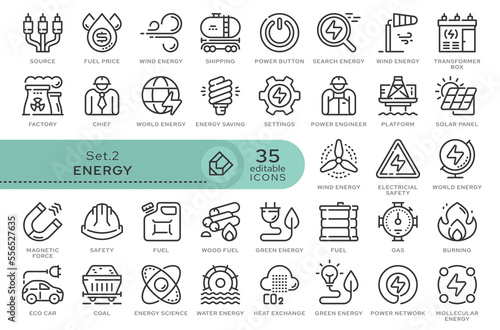 Set of conceptual icons. Vector icons in flat linear style for web sites, applications and other graphic resources. Set from the series - Energy. Editable outline icon. 