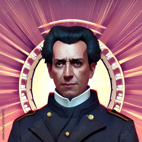 Illustrated portrait of Simon Bolivar (1783 – 1830) known as the Liberator. He led several Latin American countries  to independence.
