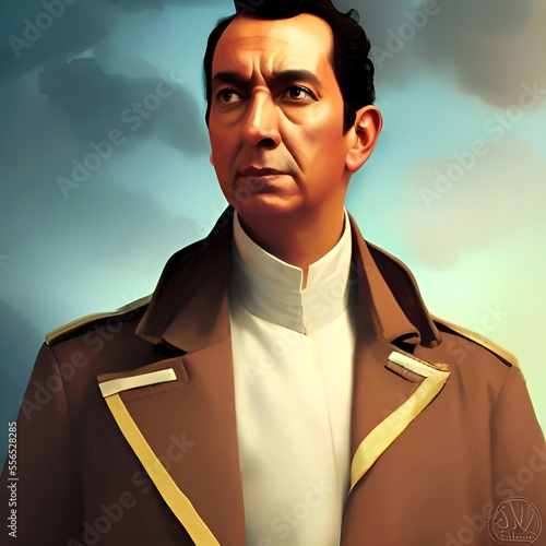 Illustrated portrait of Simon Bolivar (1783 – 1830) known as the Liberator. He led several Latin American countries  to independence. photo