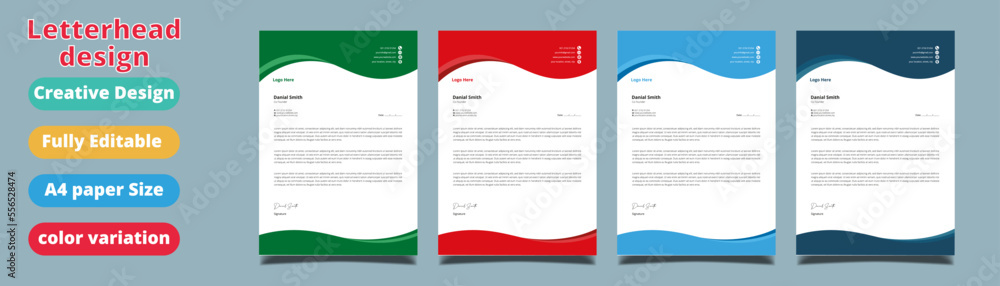 corporate modern letterhead design template with yellow, blue, green and red colors. creative modern letterhead design template for your project. corporate modern letterhead design template with yellow, blue, green and red colors. creative modern letterhead design template for your project.