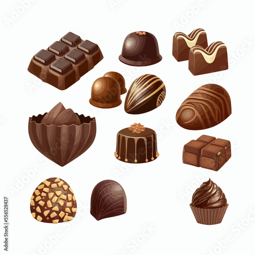 Dark and milk chocolate candies set. Isolated on background. Cartoon flat vector illustration