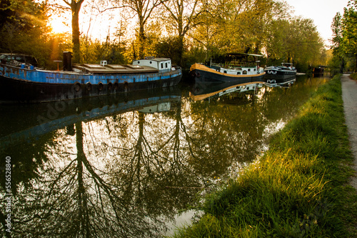 Housing boats on a canal in southern France.
