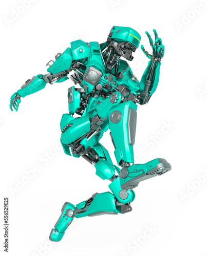 master robot is jumping on action in white background