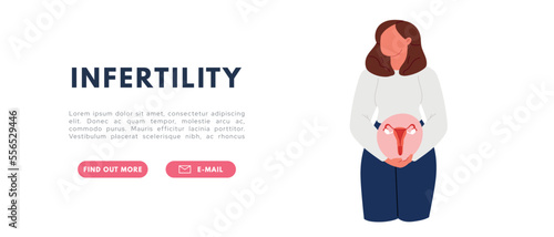 Fertility problem. Woman holds uterus. Mental problem concept. Flat vector illustration