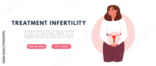 Treatment infertility. Woman holds uterus. Flat vector illustration