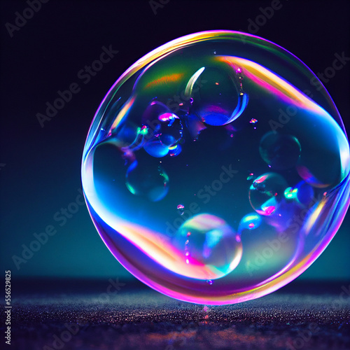 Abstract soap bubbles in the air. Close-up. Festive decoration