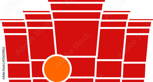 Red beer pong illustration. Plastic cup and ball. Traditional party drinking game. 