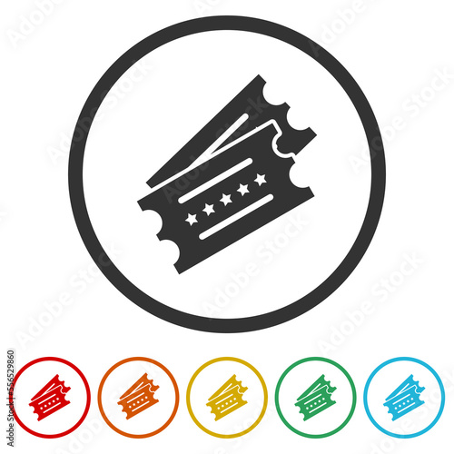 Ticket icon isolated on white background. Set icons colorful