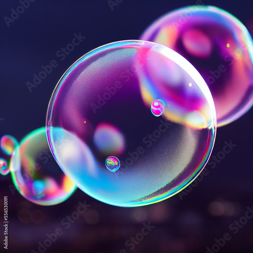 Abstract soap bubbles in the air. Close-up. Festive decoration