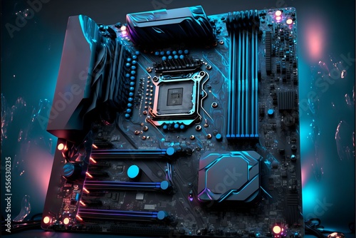 Computer motherboard with processor socket. Computer hardware. AI generated.