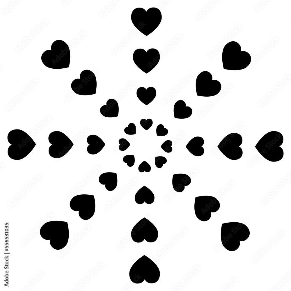 Fototapeta premium Spiral black hearts pattern on white background 