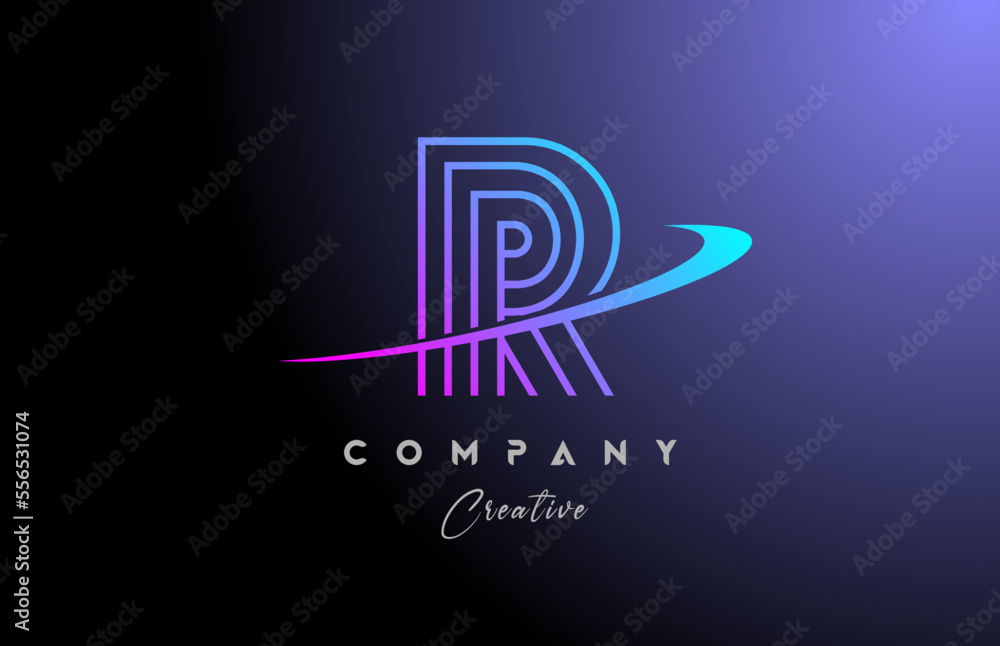 R pink blue alphabet letter logo icon design with swoosh. Line creative template for business and company