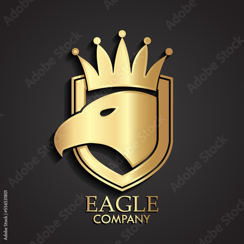 3d heraldic eagle logo with shield and crown gold logo