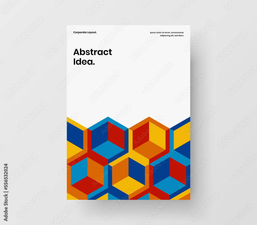 Bright catalog cover A4 vector design template. Clean mosaic shapes corporate identity illustration.