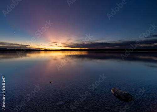 sunset over the calmy lake