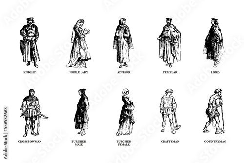 Historical Costume Illustrations - Vector Graphics - Middle Ages - History - Costume - Silhouette - People - Knights - Illustration - Set - Transparent - Isolated - Illustrator - AI EPS SVG PNG JPG