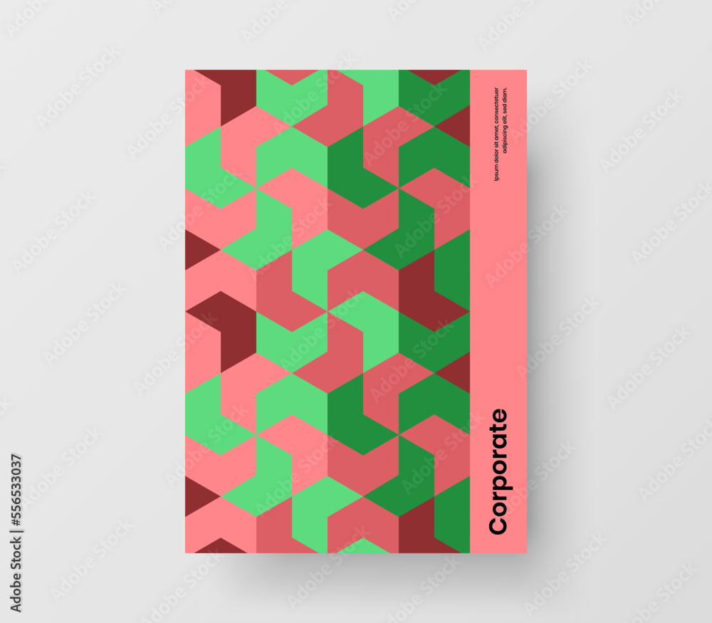 Isolated mosaic hexagons corporate brochure template. Premium flyer vector design layout.