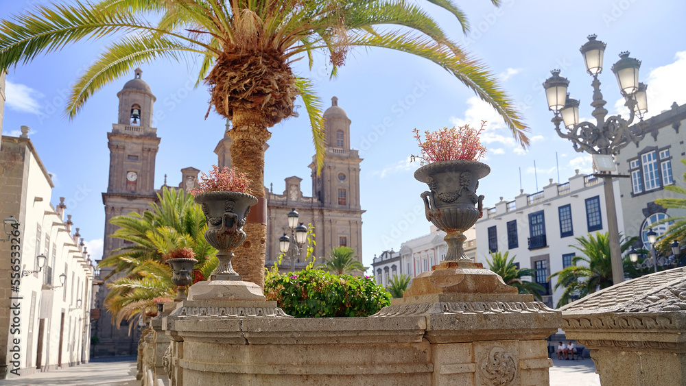 Picturesque sqaure in front of the Cathedral of Santa Ana in Las Palmas, Canary Islands