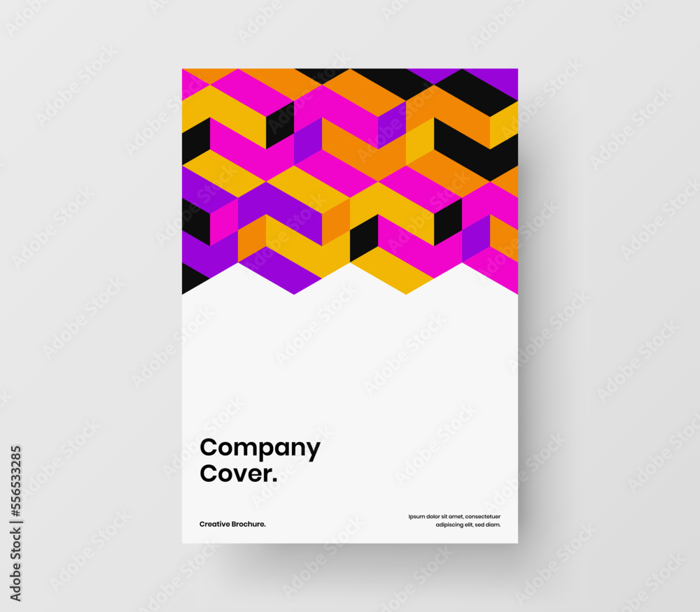 Abstract mosaic shapes journal cover illustration. Vivid corporate identity A4 design vector template.