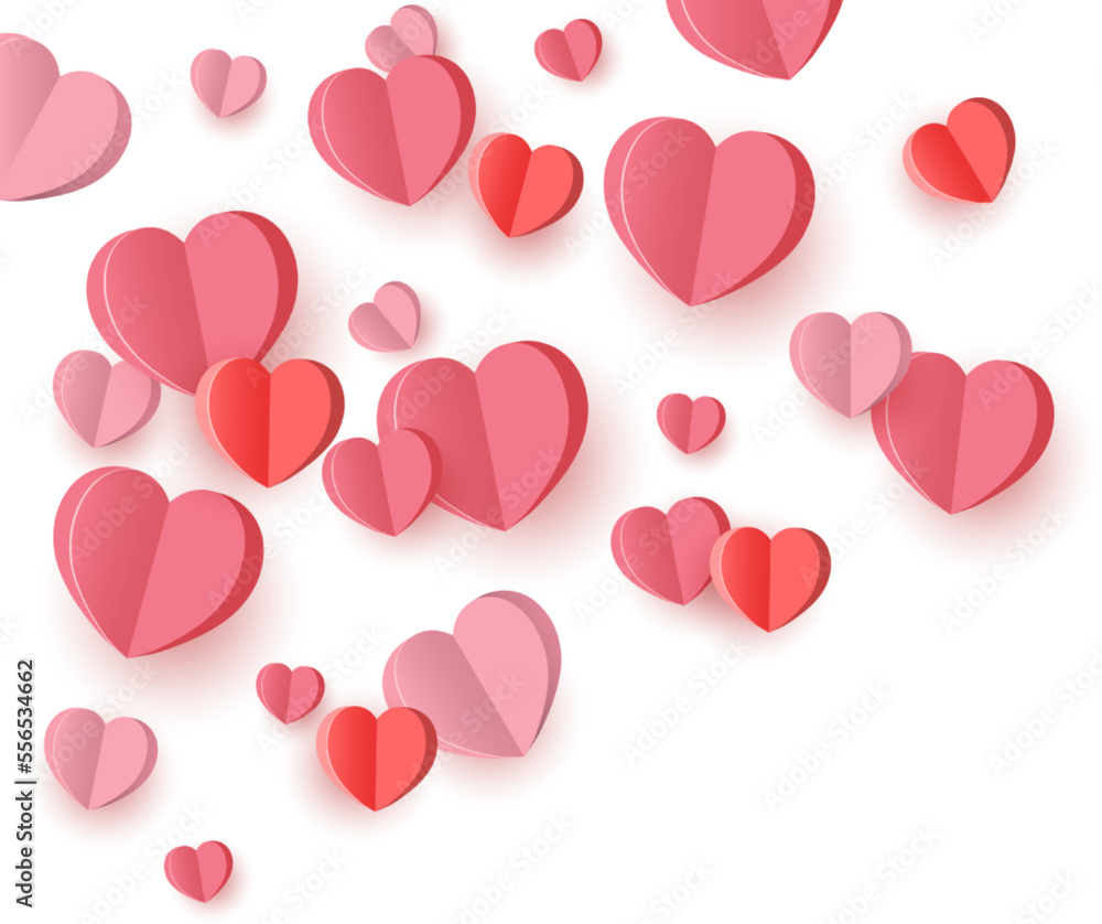 Hearts confetti . Pink 3d paper falling hearts .Heart png..Valentine's Day background. Valentine's day decoration.Hearts frame.Flying hearts.