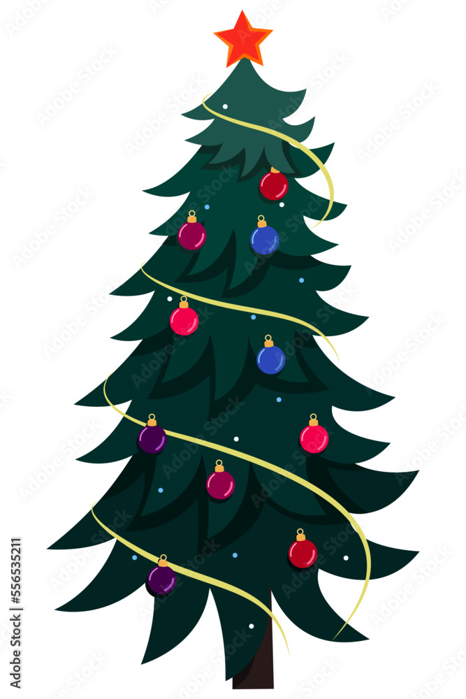 Christmas tree decorated with Christmas balls, vector illustration isolated from background Christmas tree decorated with Christmas balls, vector illustration isolated from background