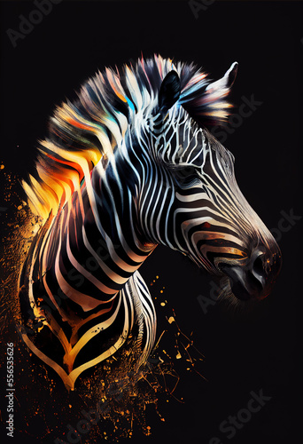 Bright portrait of a zebra in a painterly style  pop art painting. Generative AI