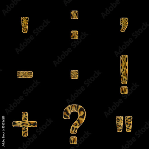 3D Render Set of Tiger Alphabet - Font including Letters, Numbers and Punctuation Marks
