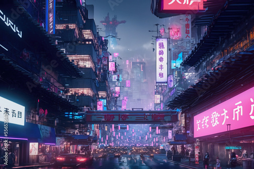 ai midjourney generated illustration of tokyo city in the night in anime style