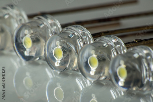 LED micro bulbs. observation of light semiconductor diodes. Electric crystals of light. The concept of lighting equipment and energy savings