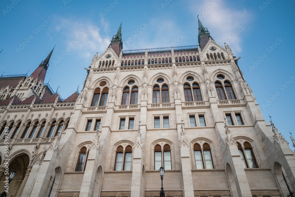 view of the facade of the parliament building of Budapest Hungary