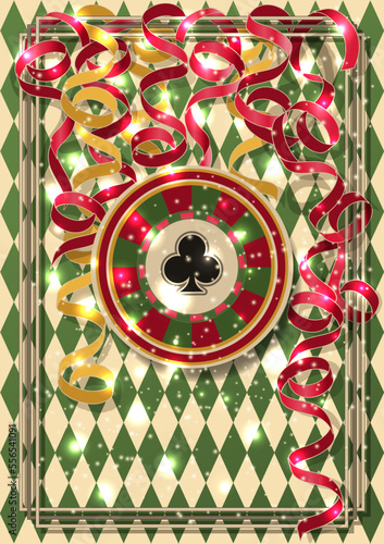Casino background with clubs poker chip cards , vector illustration	
