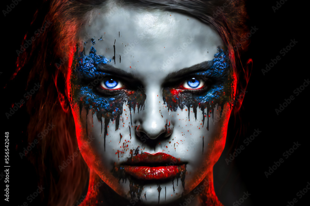 Portrait of beautiful woman. Blood From The Eyes And Face Of Woman Portrait of beautiful woman. Blood From The Eyes And Face Of Woman