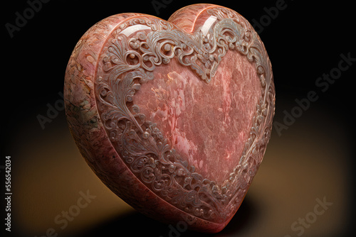 rhodochrosite gemstone heart. generative AI picture photo