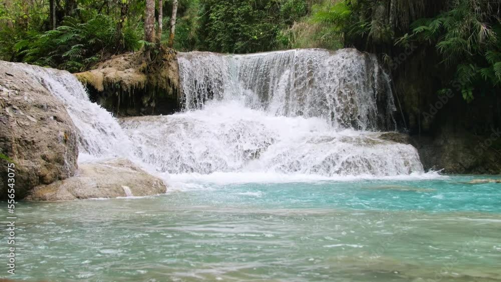 Beautiful Clear Waterfall Cascade In Tropical Rainforest, Kuang Si Falls In Luang Prabang, Laos
Beautiful Clear Waterfall Cascade In Tropical Rainforest, Kuang Si Falls In Luang Prabang, Laos