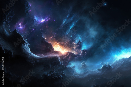 Space for HD wallpaper the universe's gorgeous dark blue nebulas. Generative AI
