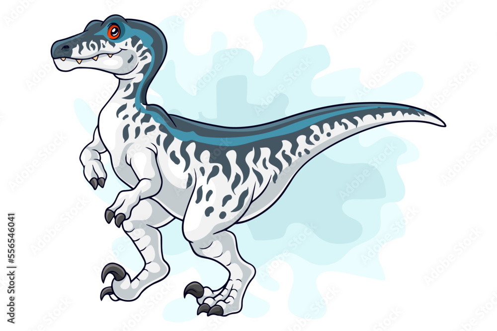 Fototapeta premium Cartoon funny Velociraptor isolated on white background