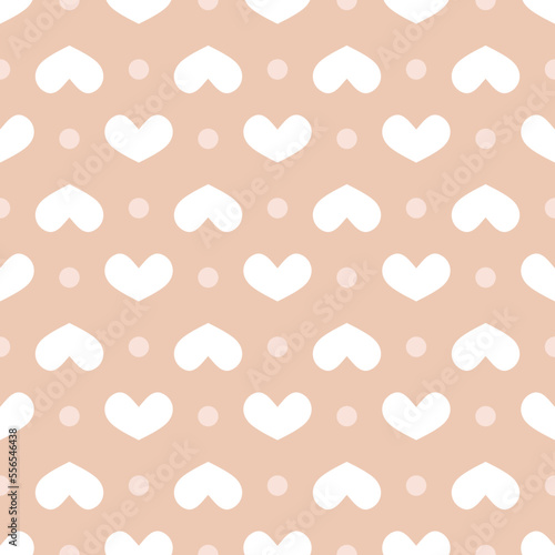 Vector seamless pattern with hearts and dots. Cute design for fabric, wrapping, wallpaper for Valentine's Day.