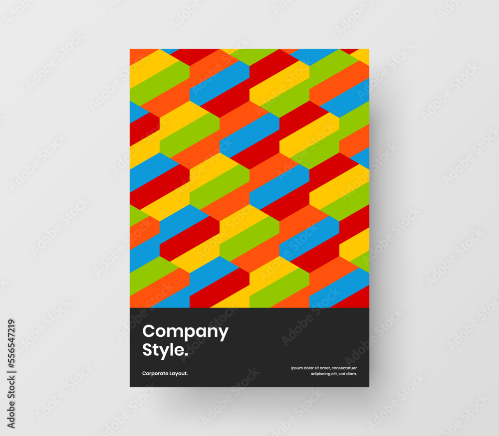 Isolated corporate identity A4 vector design template. Original geometric hexagons placard illustration.